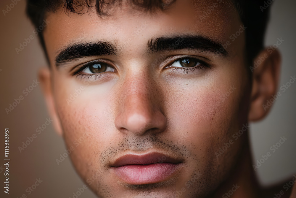 Obraz premium Close-up portrait of a young man with neutral expression