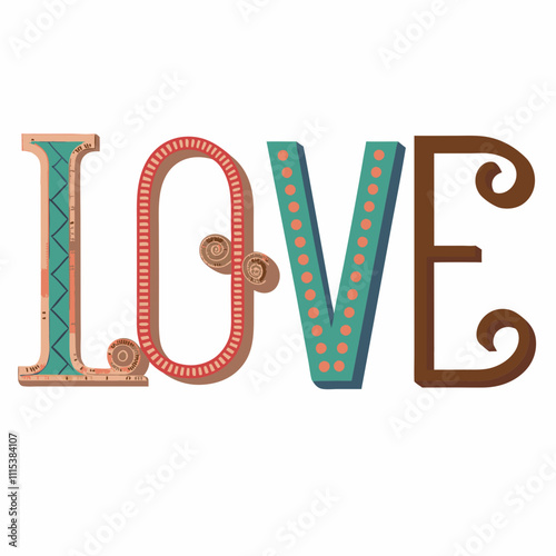 Colorful and decorative word 'LOVE' in artistic design with unique typography