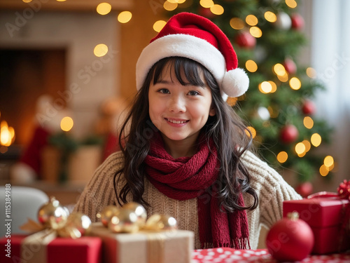 little child with christmas present