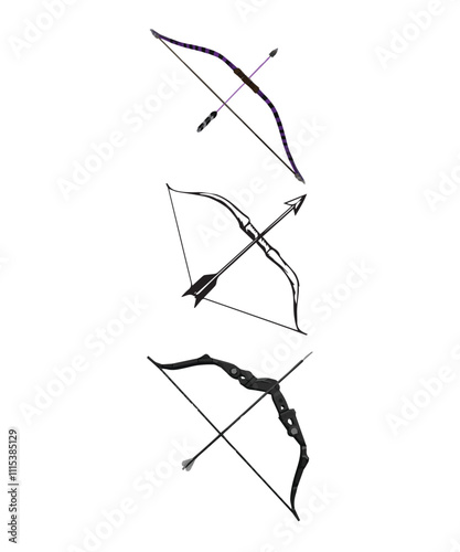 Ancient wooden bow isolated on white background, Victor art illustration photo