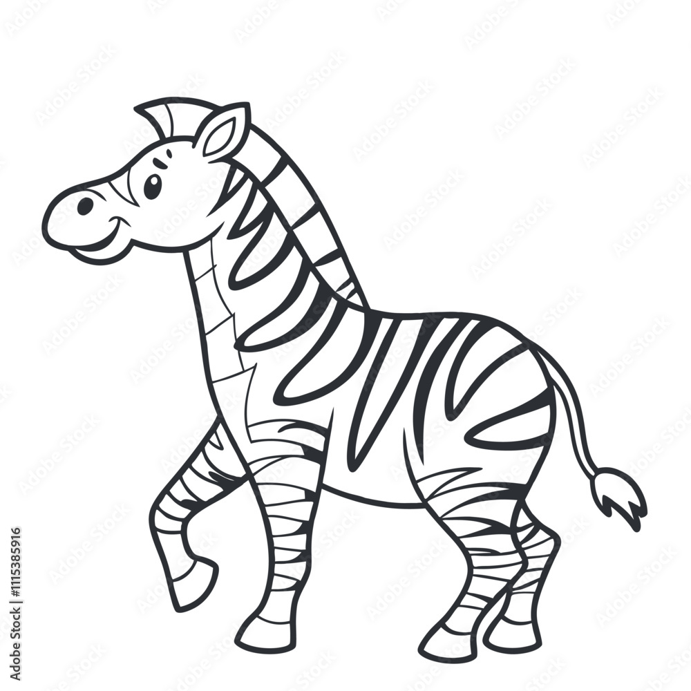 Fototapeta premium Cute Zebra cartoon animal and its doodle coloring character