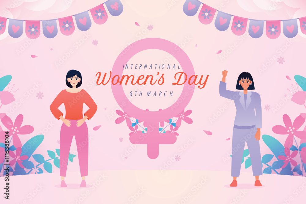 International Womens Day celebration with floral design and bunting. Perfect for social media posts, greeting cards, and event promotions. International Womens Day celebration with floral design and bunting. Perfect for social media posts, greeting cards, and event promotions.