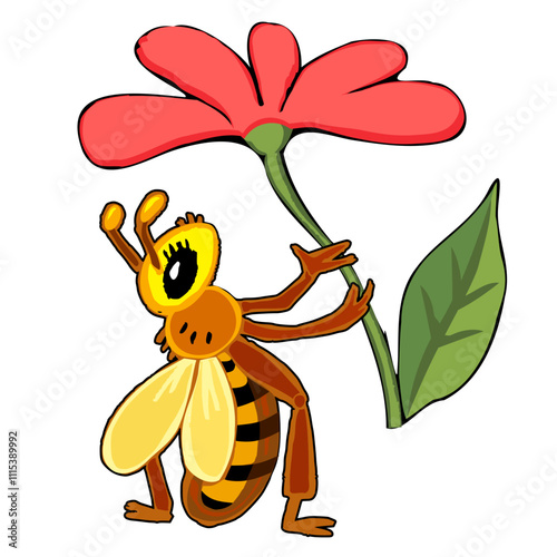 bee with flower, design vector	 photo