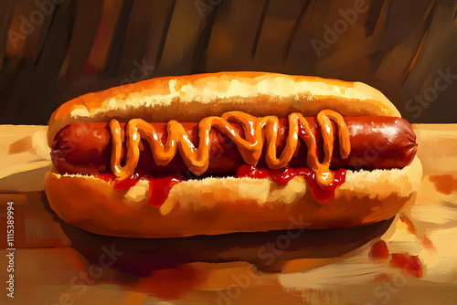 Delicious Hot Dog Illustration: A Painted Culinary Delight photo