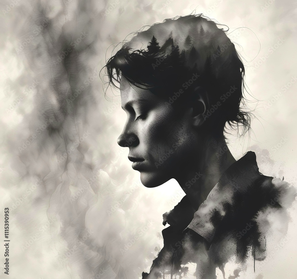 Illustration of human face in dramatic smoke. Illustration of human face in dramatic smoke.