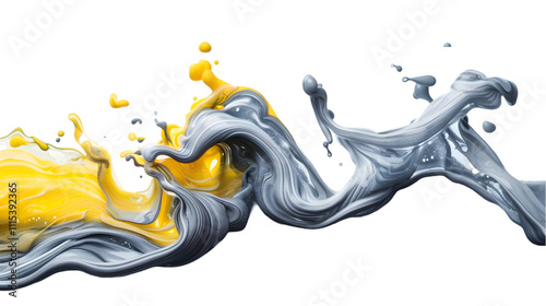 Grey, Yellow, Silver liquid colour mixed isolated on a transparent background