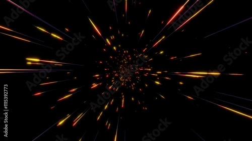 赤いパーティクルが放射状にキラキラ輝く宇宙の流星のような背景