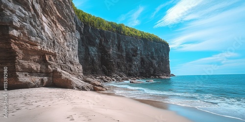 Secluded beach featuring stunning cliffs, accessible via a steep trail, perfect for those seeking a hidden getaway or a quiet retreat by the coast. Experience the beauty of this secret beach. photo