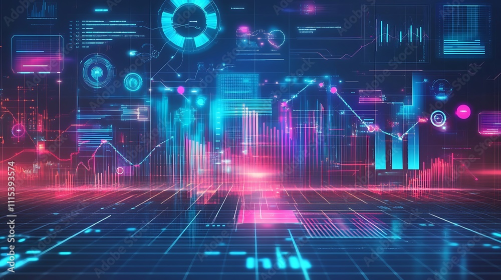 Naklejka premium A futuristic digital interface showcasing data visualization and analytics.