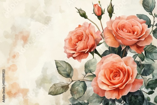 Beautiful pastel pink roses on a soft, blurred background, with copy space for valentines. 