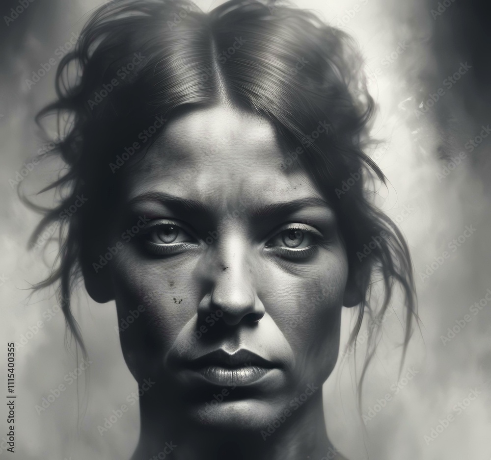 Fototapeta premium Illustration of human face in dramatic smoke.