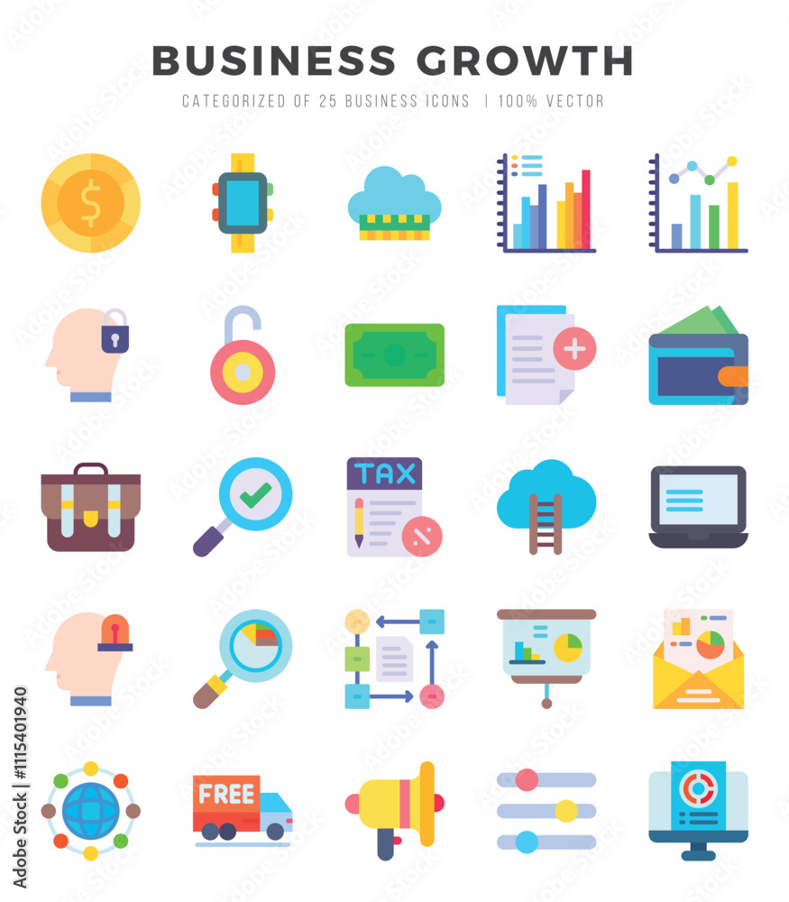 Business Growth web icons in Flat style. Business Growth web icons in Flat style.