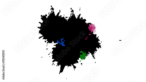 Colorful inkblots on  transparent background for artistic expression and creative design