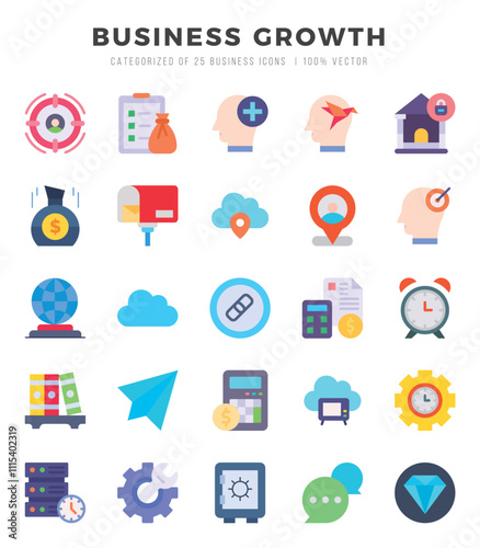 Business Growth elements. Flat web icon set. Simple vector illustration.