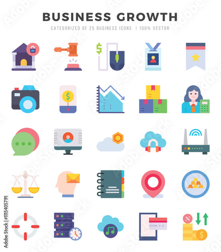 Set of simple Flat Business Growth Icons. Flat art icons pack. Vector illustration.