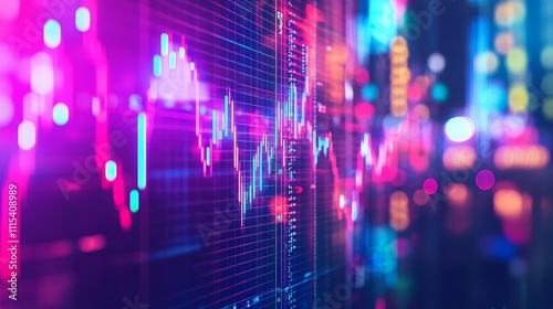 Digital Stock Market Graph Data With Neon Lights and Dynamic Financial Technology Concept