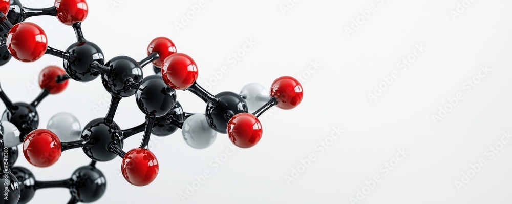 A molecular structure with black, red, and white spheres representing atoms, showcasing a scientific and educational theme. A molecular structure with black, red, and white spheres representing atoms, showcasing a scientific and educational theme.