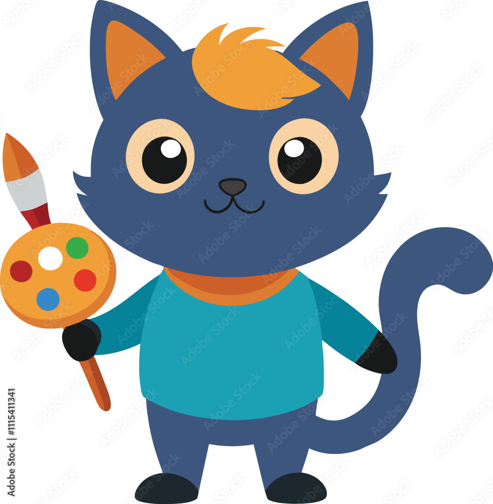 Fototapeta premium Cat Painter Holding Color Pallete And Brush 