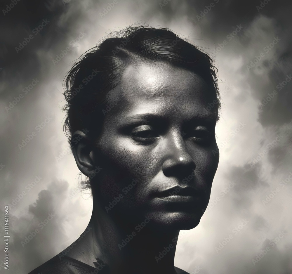 Illustration of human face in dramatic smoke.