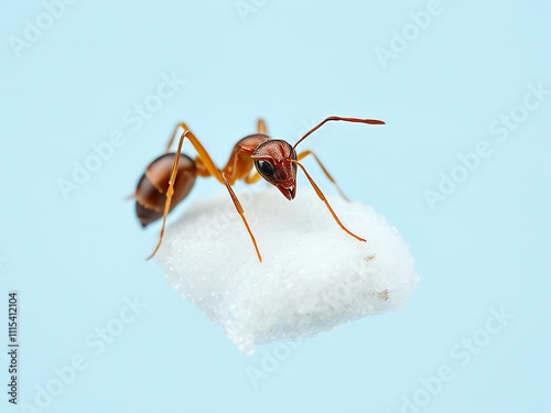 there is a small ant that is standing on a piece of snow.