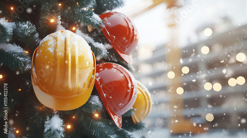 Industrial safety hardhat element Christmas tree decoration stock   photo