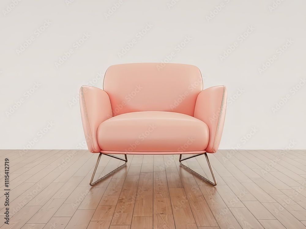 A modern, minimalist-style chair with smooth, curved lines and a sleek, peach-colored leather 