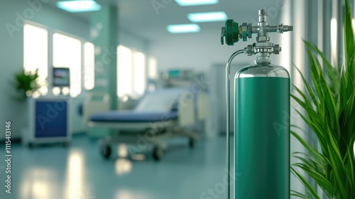 Medical Oxygen Cylinder in Modern Hospital Setting with Equipment