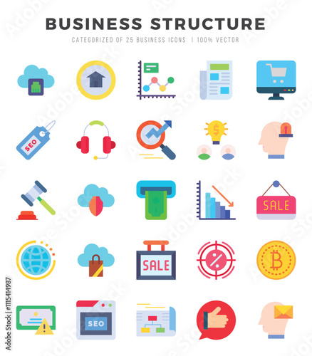 Vector Business Structure types icon set in Flat style. vector illustration.