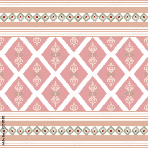 Navajo pattern Square shape on a white background pink geometric shapes Seamless zigzag pattern triangular shape illustration design Design lines for skirts, clothing, rugs, prints, knitting.