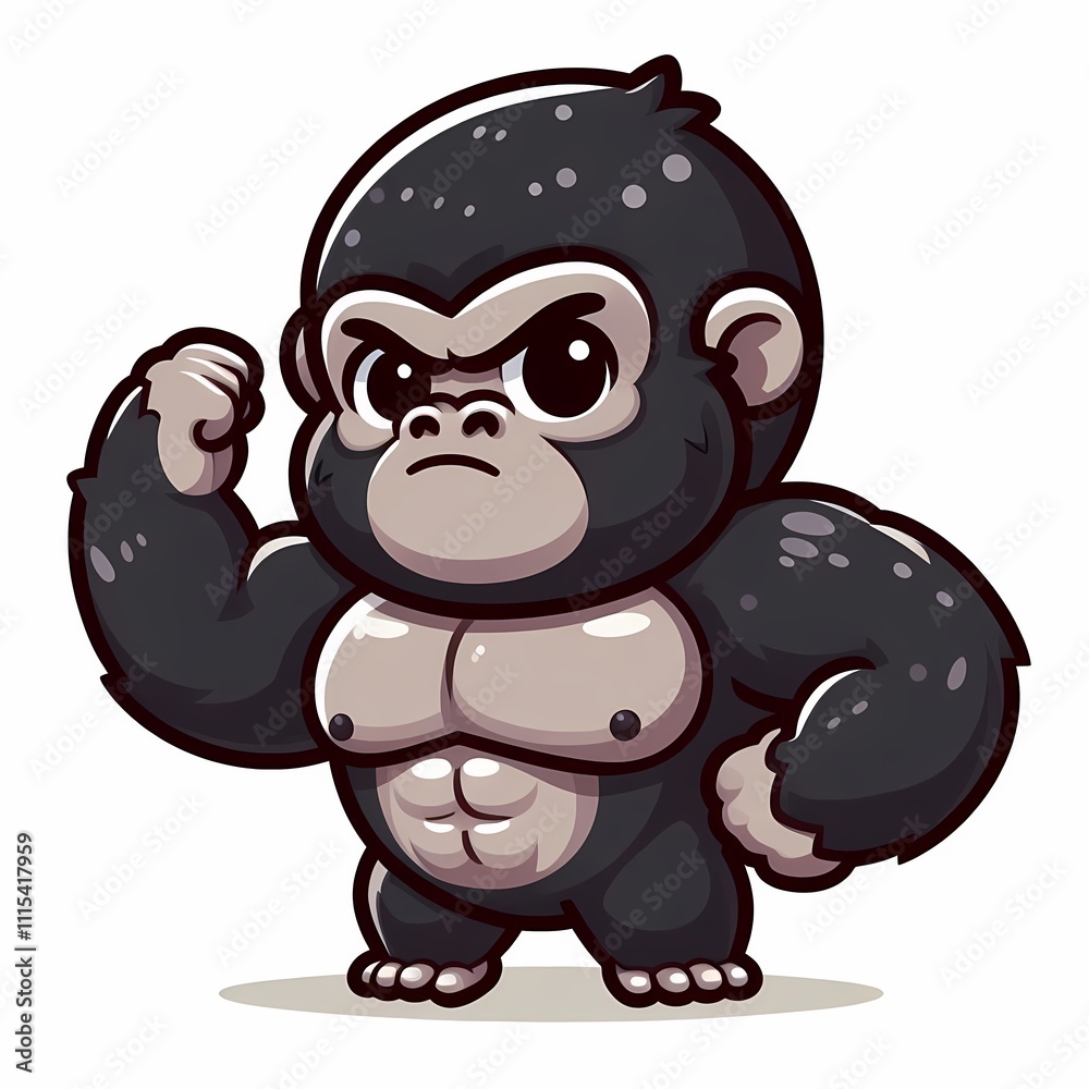 Naklejka premium Cute Chibi Gorilla Illustration in Flat Style on White Background
