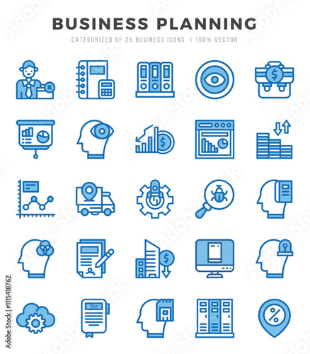 Simple Set of Business Strategy Related Vector Two Color Icons.