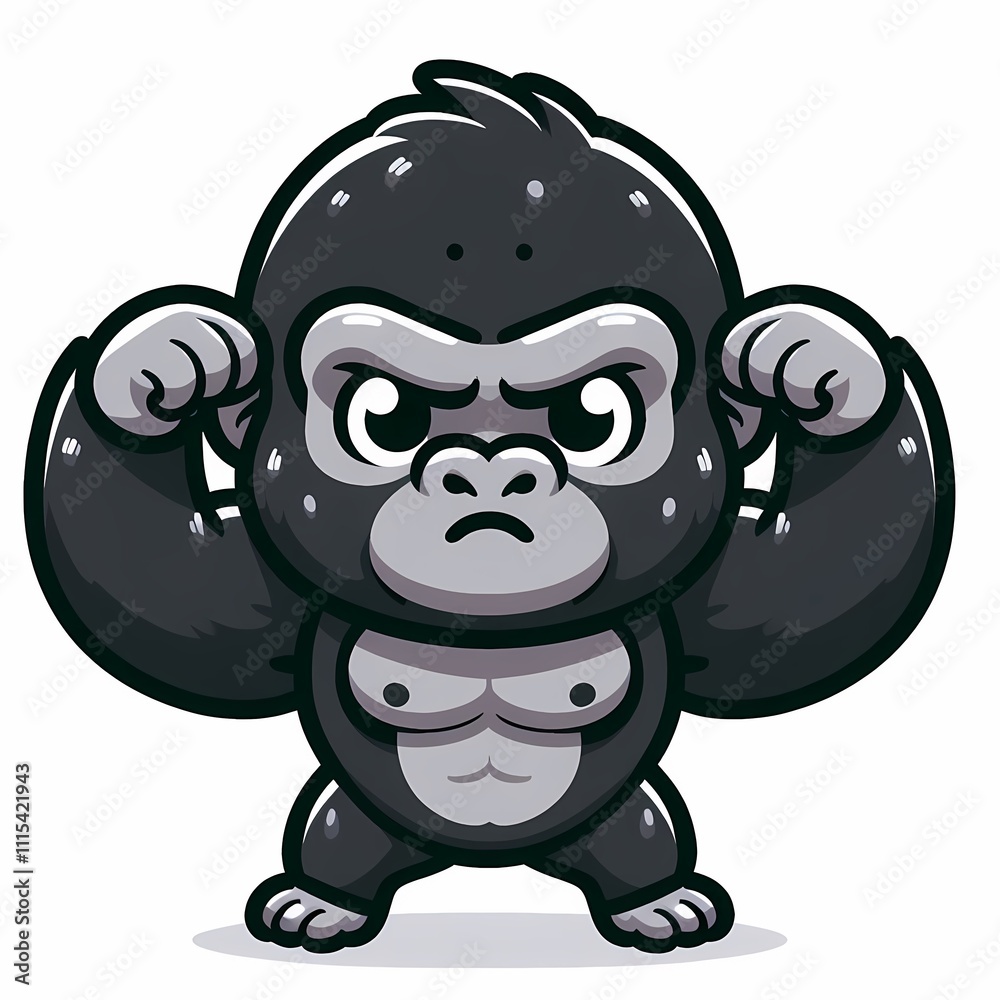 Naklejka premium Cute Chibi Gorilla Illustration in Flat Style on White Background