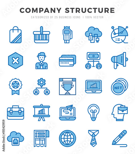 Set of Company Structure icons in Two Color style. Two Color Icons symbol collection.