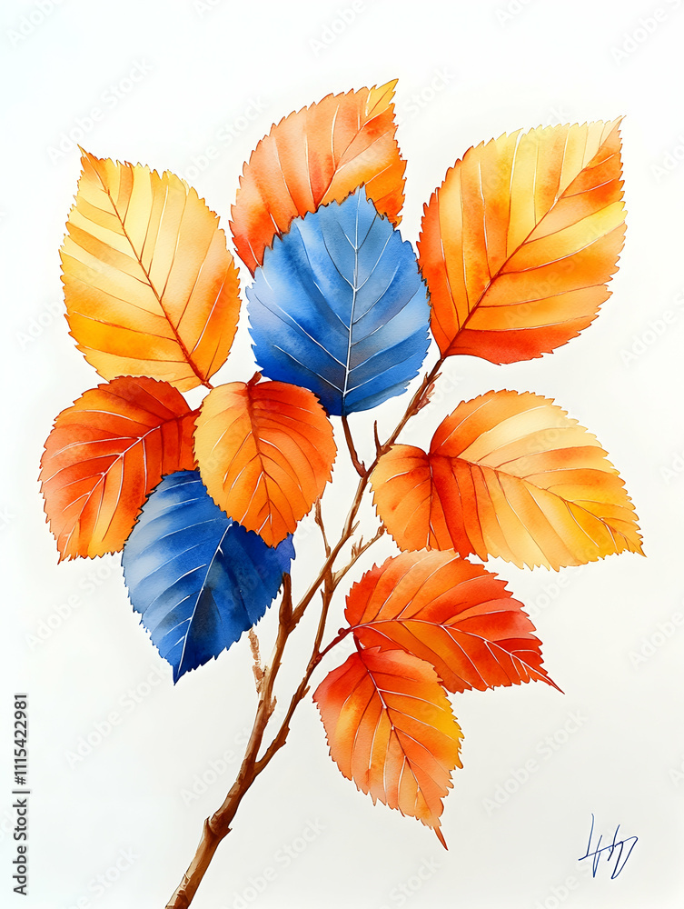 Fototapeta premium Colorful autumn leaves branch painting.