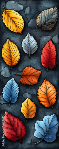 Wallpaper Mural Colorful autumn leaves scattered on dark background. Torontodigital.ca