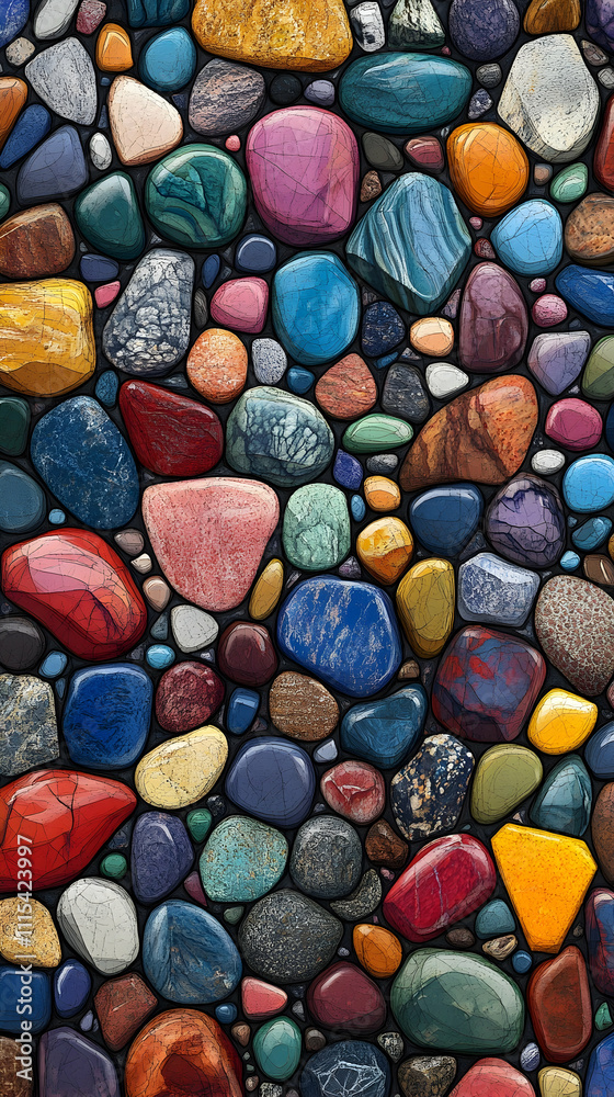 Colorful, smooth stones texture background.