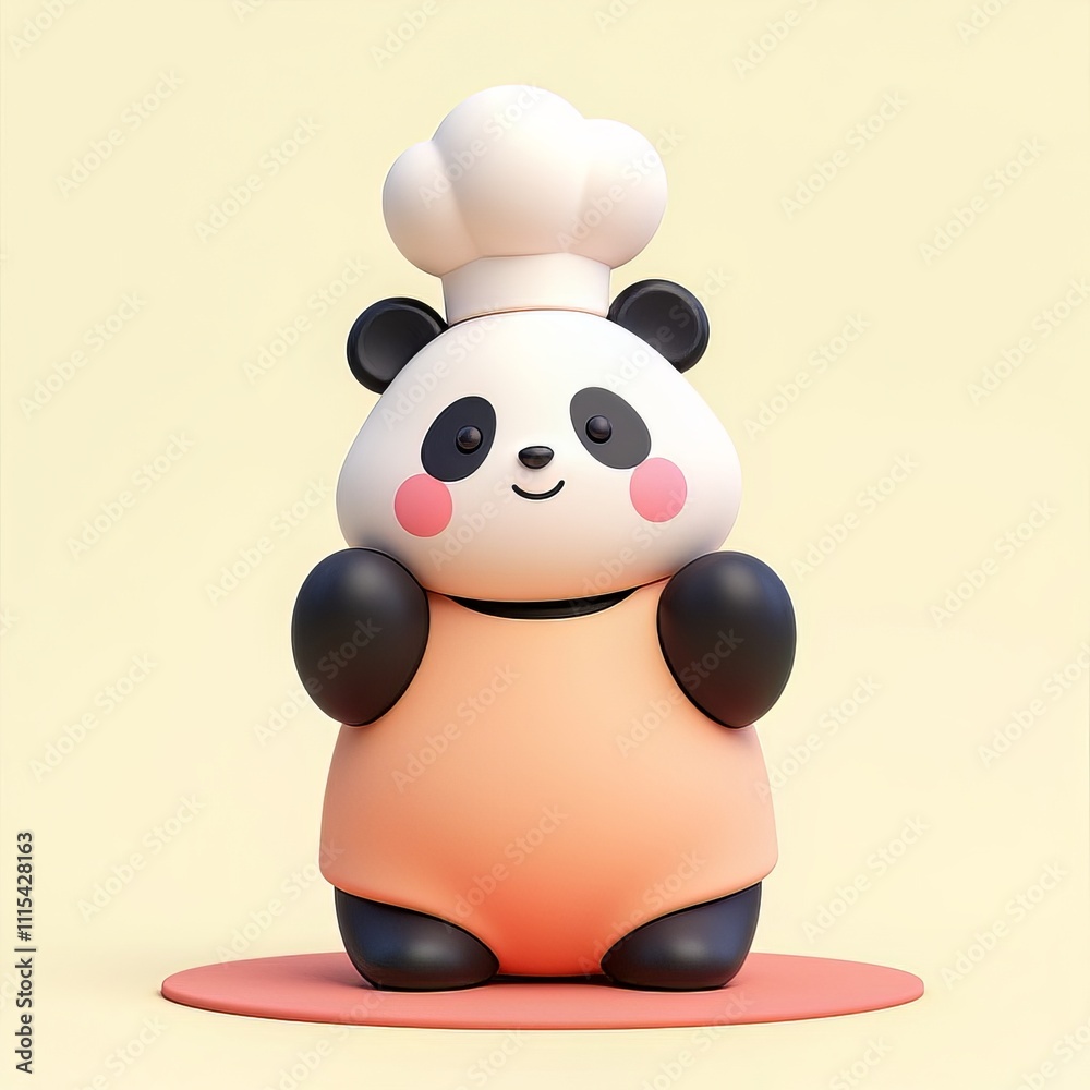 Naklejka premium Gourmet Giggles: 3D Cartoon Chef with Spoon and Fork