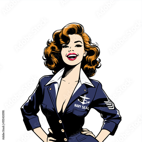 hot pinup girl  soldier navy marine salute illustration vector	
