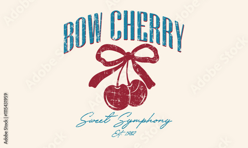 Bow Cherry summer mood sweet symphony slogan with Organic food cherry print design for t-shirts, sweatshirt, fruit for summer vibes.