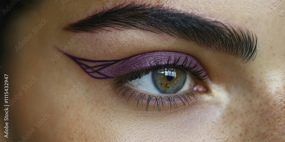 Fototapeta premium Stunning close-up of artistic eye makeup showcasing delicate purple design on eyelid in natural light setting