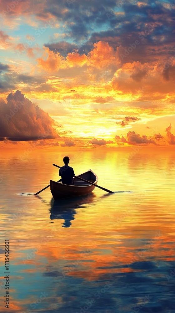Serene Rowing Journey at Sunset Serene Rowing Journey at Sunset