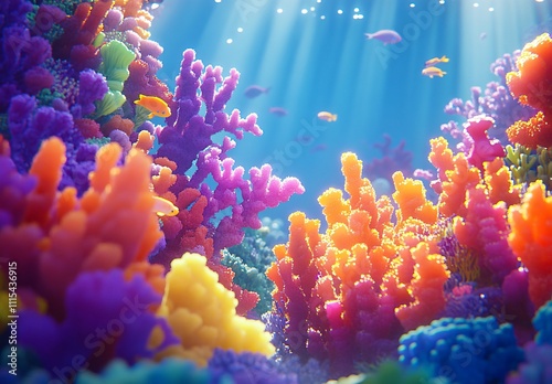 A breathtaking underwater world filled with vibrant coral reefs and schools of colorful fish swimming gracefully. This serene marine environment showcases the beauty and diversity of sea life, offerin photo