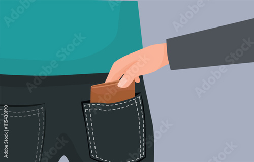 A thief hand stealing wallet from back pocket of pant