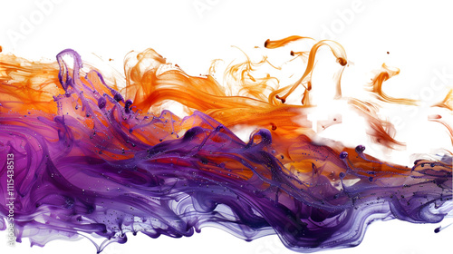 Brown, Purple, Yellow liquid colour mixed isolated on a transparent background