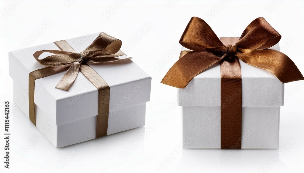 White gift box with ribbon set isolated on white background White gift box with ribbon set isolated on white background