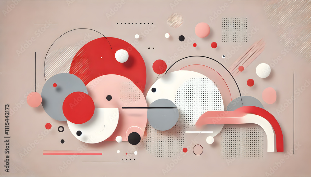 Obraz premium 抽象幾何学デザイン - 柔らかなピンク背景とモダンな装飾