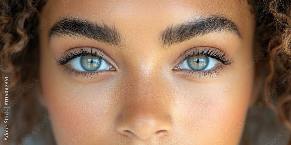 Naklejka premium Captivating blue eyes reflecting stories of beauty and wonder from a close encounter in natural light