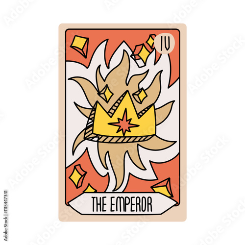 Tarot card is Senior Arcane the emperor. Vector hand-drawn deck. Vintage style with engraving. Occult and alchemical symbolism. isolated illustration of a bright oracle. mysticism, magic, psychology