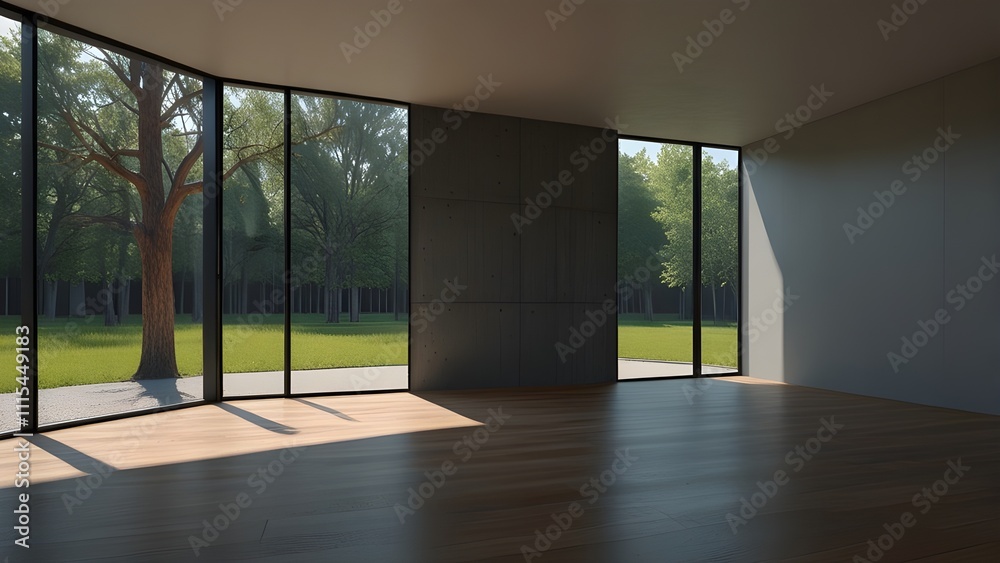 Obraz premium empty room with glass window Generative AI