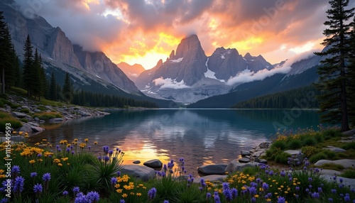 Majestic Mountain Reflection at Sunrise Over Serene Lake
